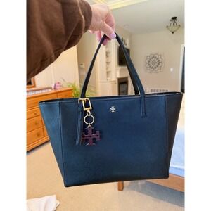 Tory Burch Emerson Small Tote Black Saffiano Leather Handbag Gold Hardware